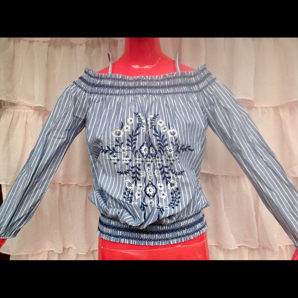 New Floral Embroidered Longsleeve Off the Shoulder